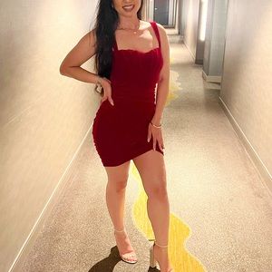 Red velvet mini dress